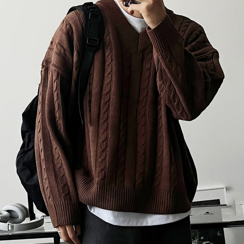 Damen Gemusterter Oversized Pullover mit Stehkragen Drune