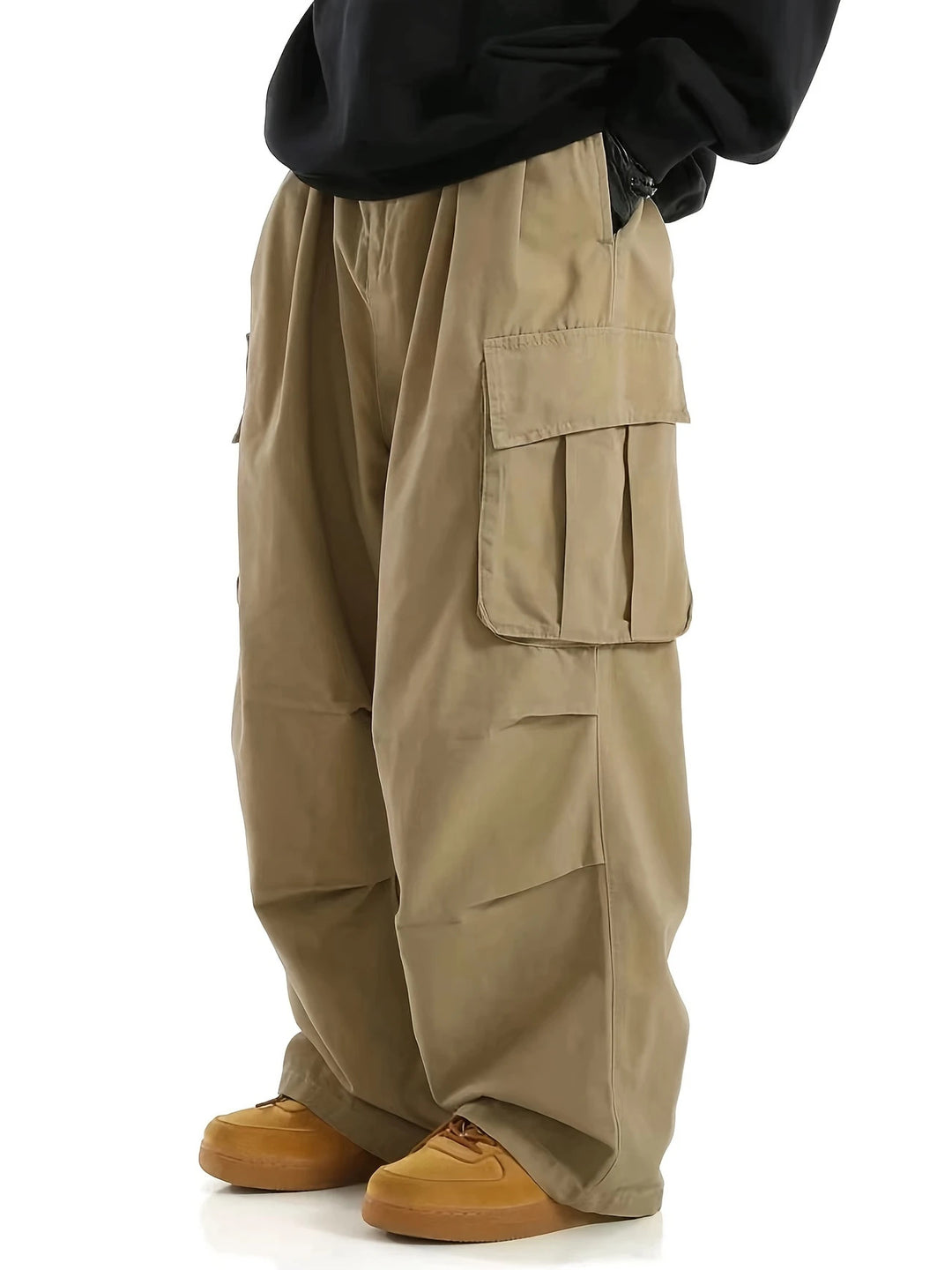 Herren Weite Utility-Cargohose mit übergroßen Klappentaschen & elastischem Tunnelzugbund Drune