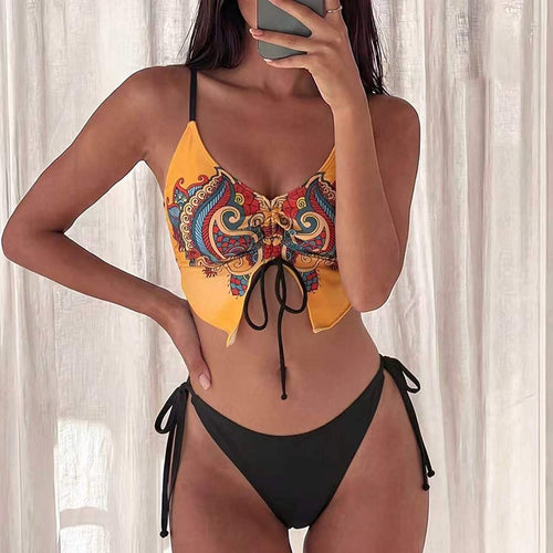 Damen Bikini-Oberteil mit kunstvollem Musterdruck und verstellbaren Trägern Drune