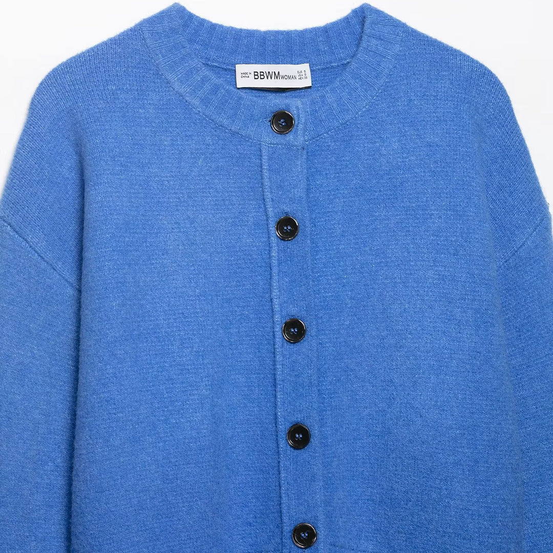 Damen Cropped-Cardigan mit kastiger Silhouette, Rippenbund und Rundhalsausschnitt Drune