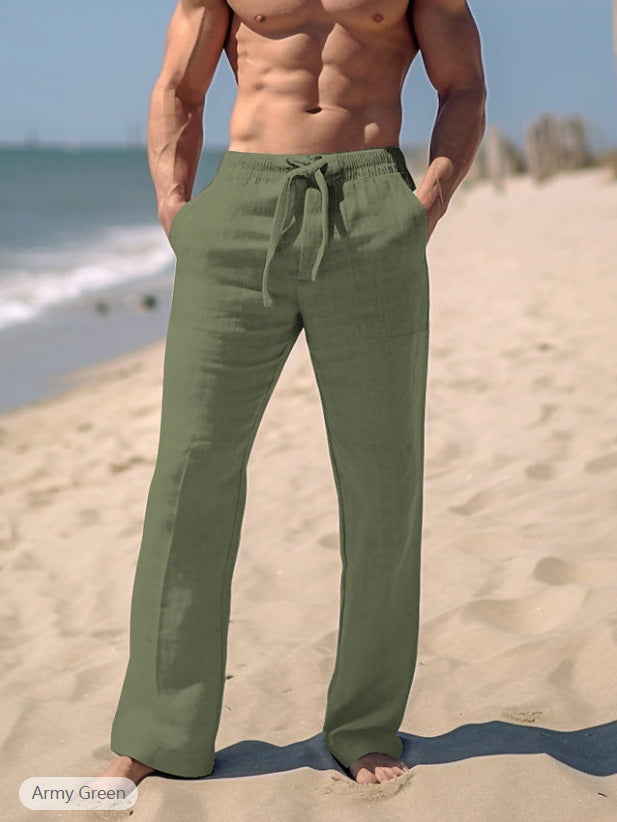 Herren weite Resort-Freizeithose im Palazzo-Stil aus Leinenmix mit Tunnelzug und seitlichen Eingrifftaschen Drune