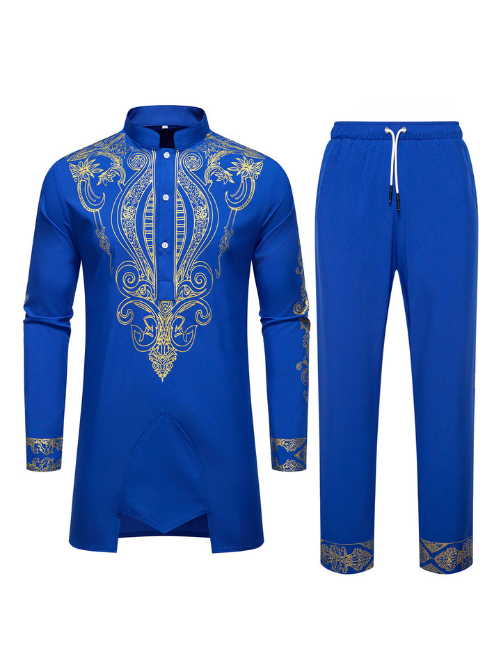 Herren Tunika Anzug mit Stehkragen und ornamentaler Goldapplikation Drune