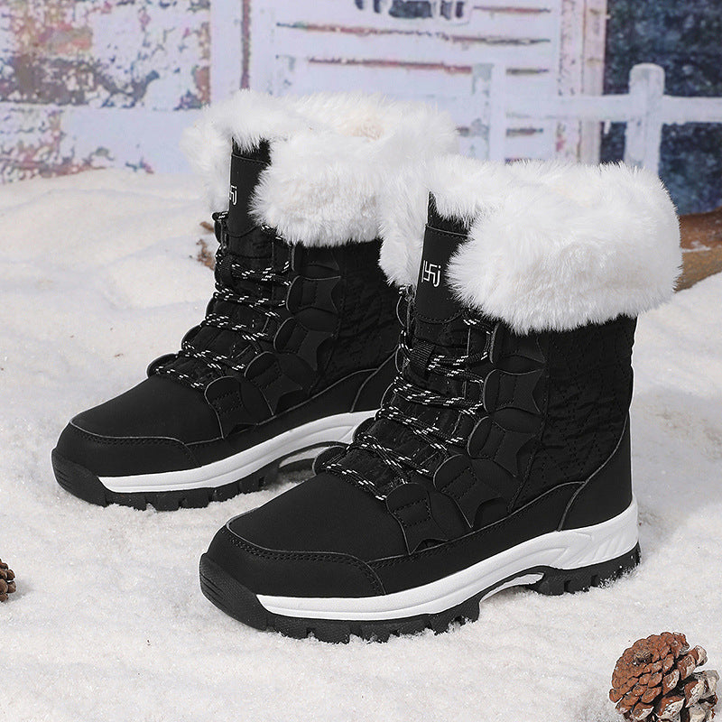 Damen Gefütterte Winterstiefel mit Kunstfellkragen, wasserabweisender Oberfläche und griffiger Profilsohle Drune