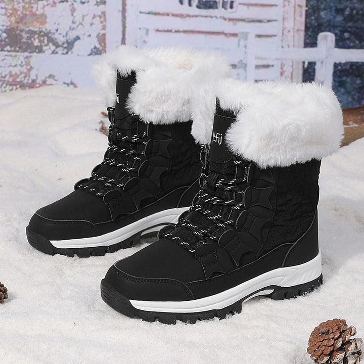 Damen Gefütterte Winterstiefel mit Kunstfellkragen, wasserabweisender Oberfläche und griffiger Profilsohle Drune