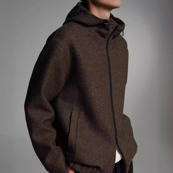 Herren Kurze Wollmisch-Kapuzenjacke mit Reißverschluss und elastischem Saum Drune
