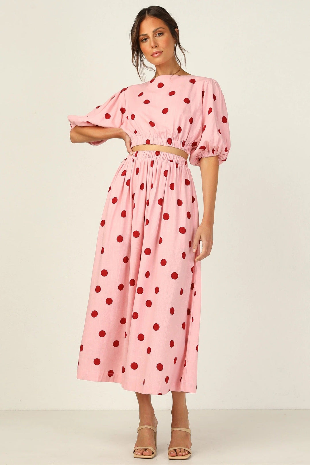 Damen Maxikleid mit elastischem Taillenzug und voluminösen Ärmeln Drune