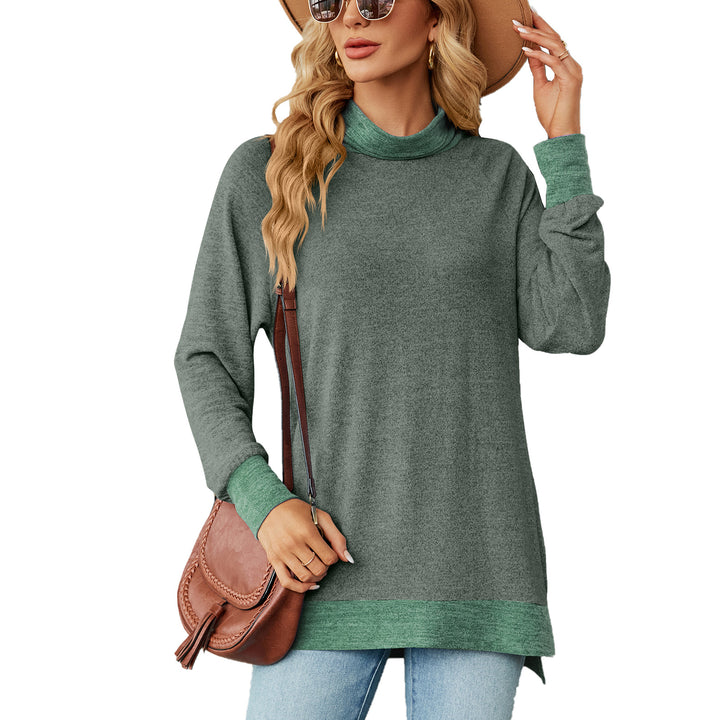 Damen Oversized Pullover mit hohem Kragen und Kontrastärmel Drune
