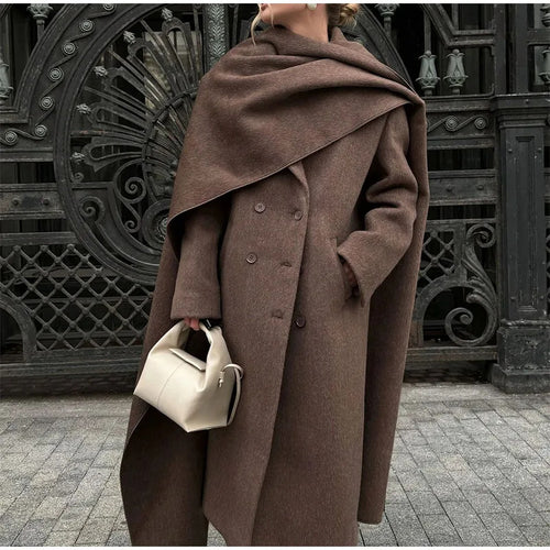 Damen Eleganter Oversize-Mantel mit schickem Kapuzenaufsatz Drune