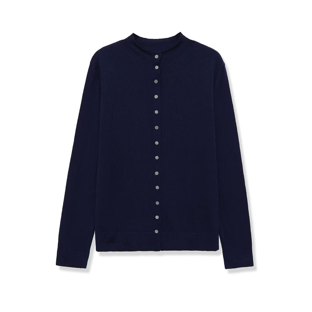Damen Feinstrick-Cardigan mit Knopfleiste und Rundhalsausschnitt Drune
