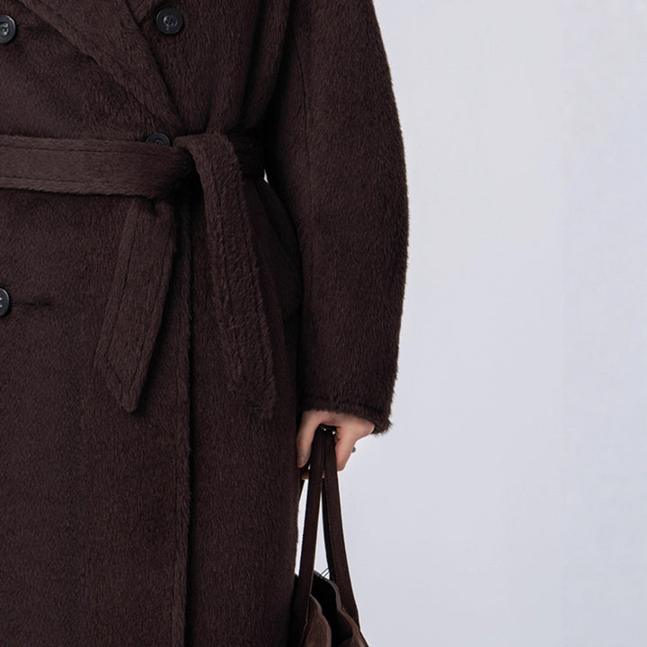 Damen Luxuriöser Doppelreihiger Fleece-Mantel Drune