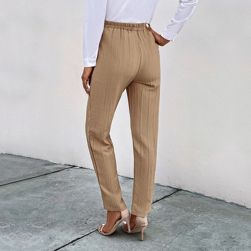 Damen Leichte Crinkle-Hose mit hohem Elastikbund, Tunnelzug und aufgesetzten Taschen Drune