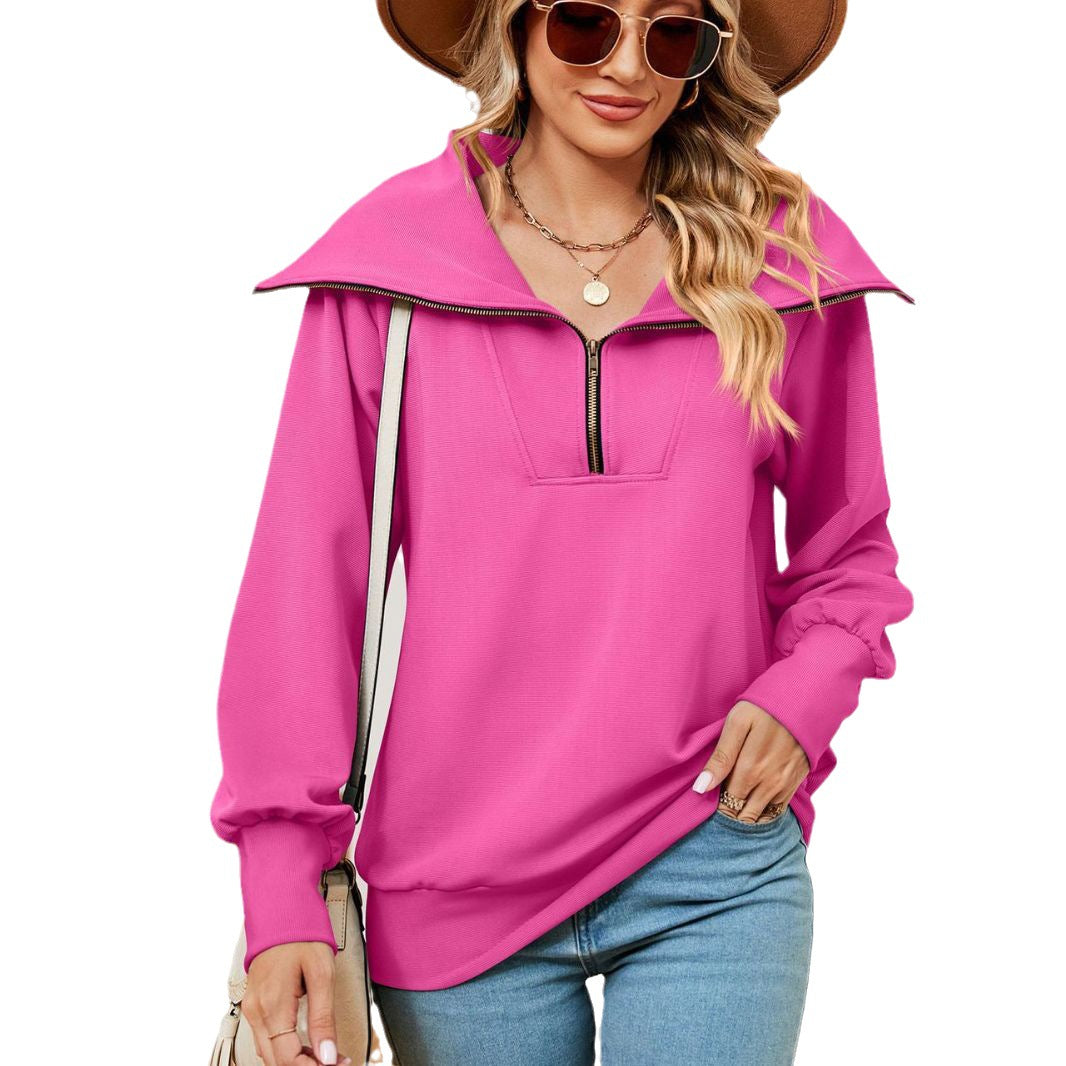 Damen Pullover mit modernem Stehkragen und Reißverschluss Drune