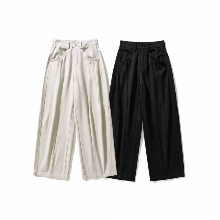 Damen Weite Bundfaltenhose mit hohem Bund und geradem weitem Bein Drune