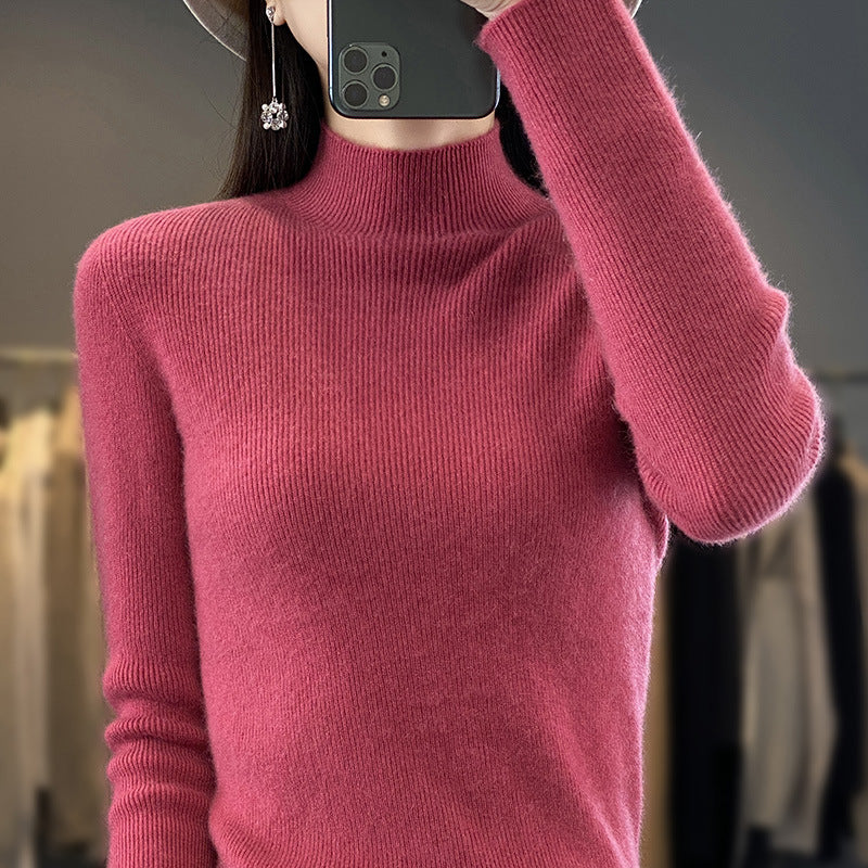 Damen Schlanker Feinstrick-Mockneckpullover aus feinem Angora‑Mix Drune