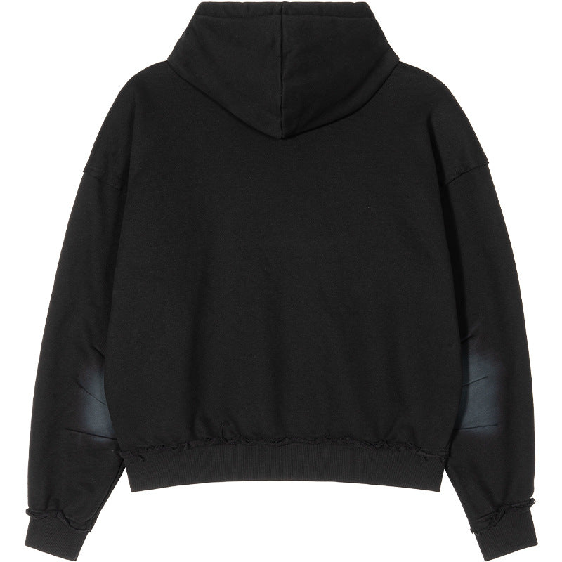 Unisex Oversized Kapuzenpullover mit ausgefranstem Saum, Kängurutasche und verwaschenem Bleicheffekt Drune