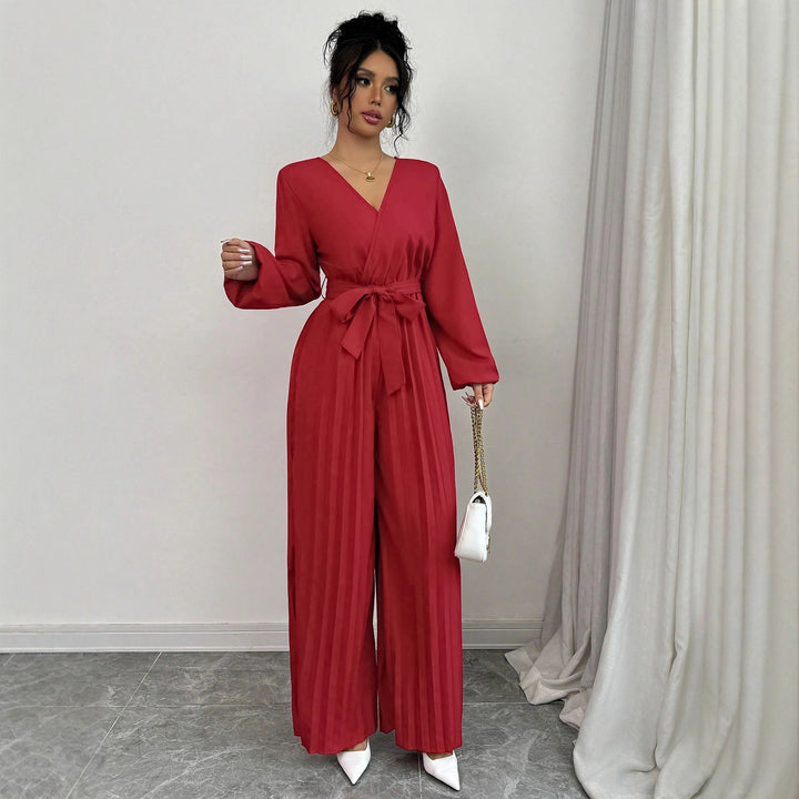 Damen Eleganter Jumpsuit mit taillierbarem Gürtel und plissiertem Schnitt Drune