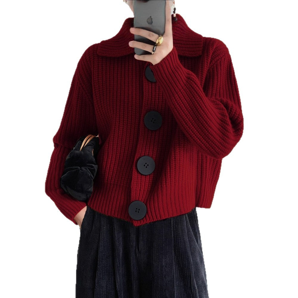 Damen Kuschelige Strickjacke mit großen Knöpfen Drune