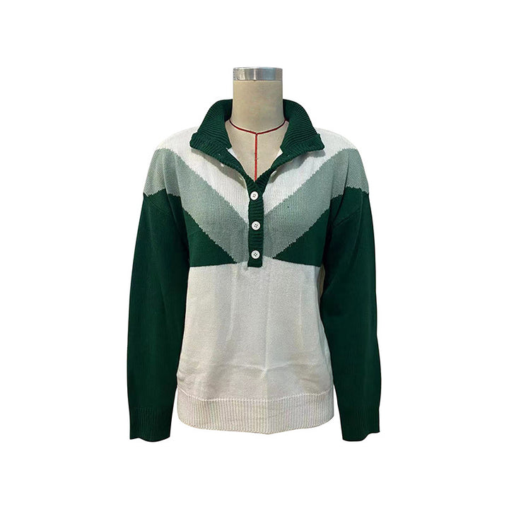 Damen Gemusterter Longsleeve Pullover mit Knopfleiste Drune