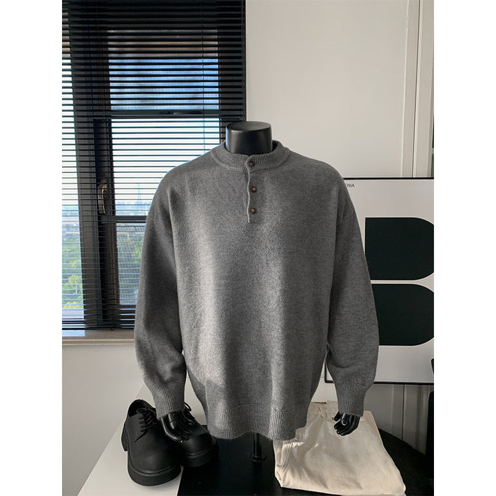 Herren Oversize-Strickpullover mit Henley-Kragen und Halbknopfleiste Drune