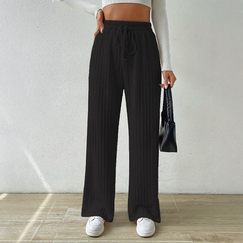 Damen entspannendes Strick-Loungewear-Set mit hoher Taille und weitem Bein Drune