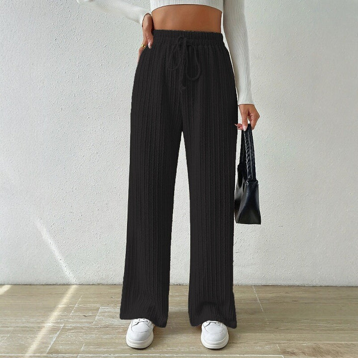 Damen entspannendes Strick-Loungewear-Set mit hoher Taille und weitem Bein Drune