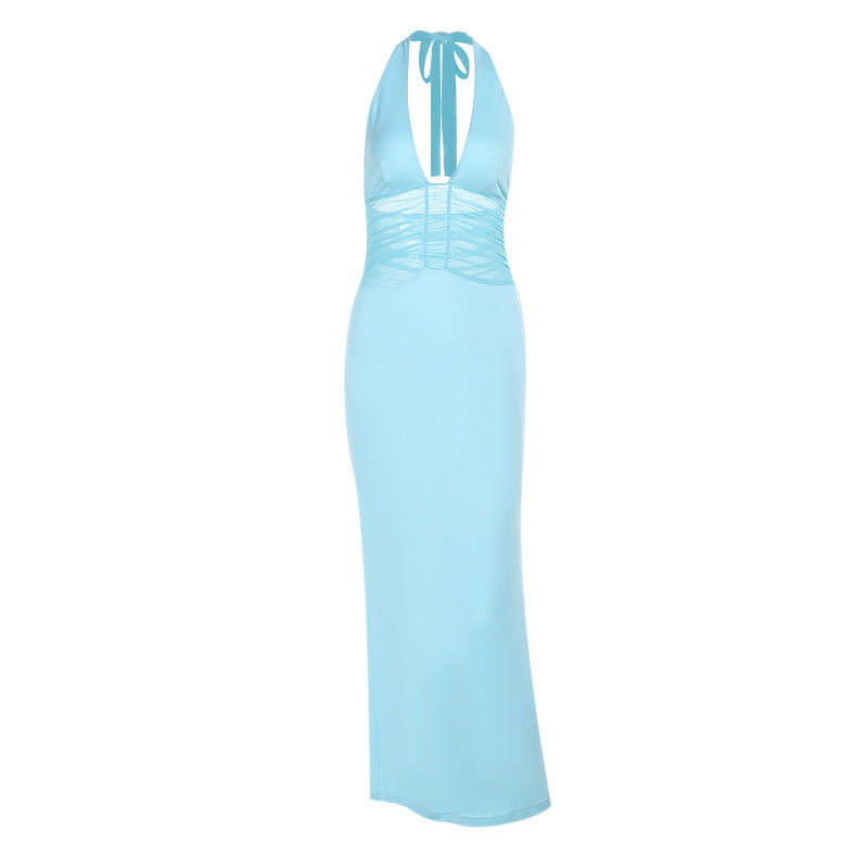 Damen Elegantes Maxikleid mit tiefem V-Ausschnitt und gerafftem Oberteil Drune