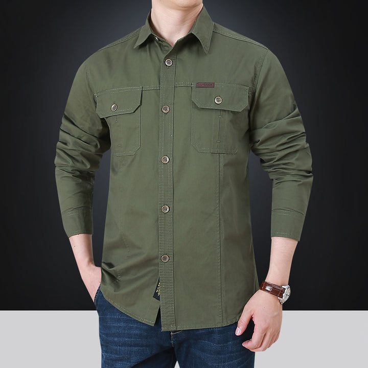 Herren Modisches Langarmhemd mit Utility-Taschen Drune