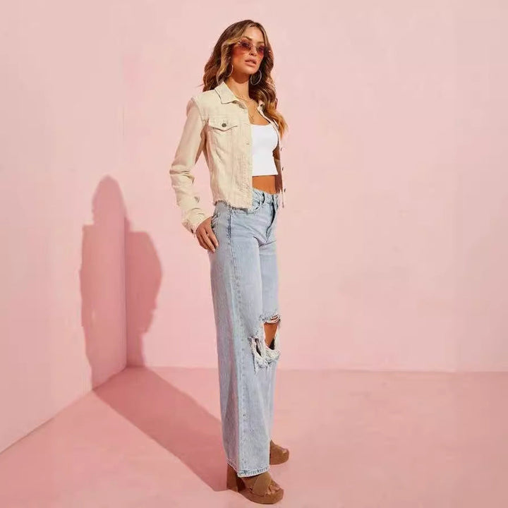 Damen Jeansjacke mit lässigem Schnitt und fransigem Saum Drune