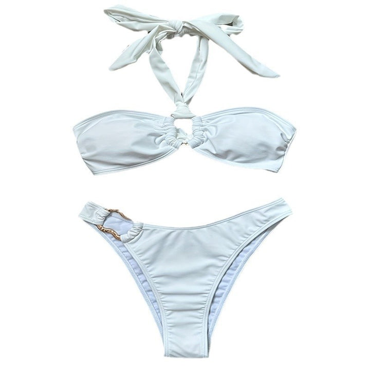 Damen Bandeau-Bikini-Set mit elegantem Ringdetail und verstellbaren Trägern Drune