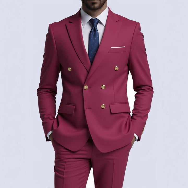 Herren nan doppelreihiger Slim-Fit Anzug mit goldenen Zierknöpfen und schmaler Businesshose Drune