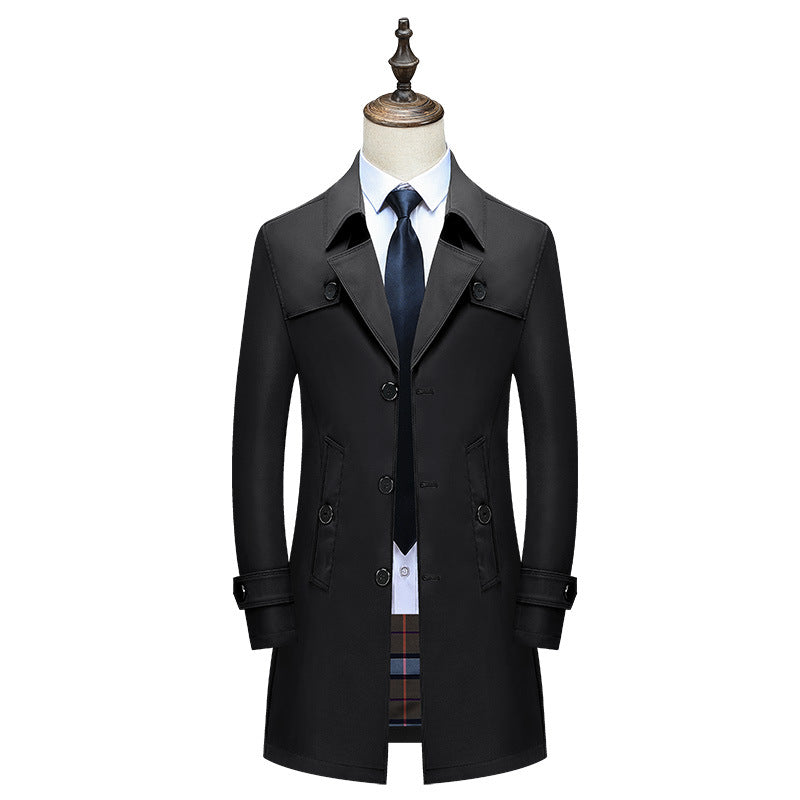 Herren Klassischer Trenchcoat mit karierter Innenfutter und Wetterschutz Drune
