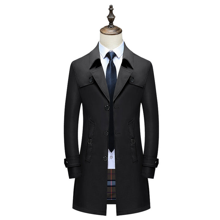 Herren Klassischer Trenchcoat mit karierter Innenfutter und Wetterschutz Drune