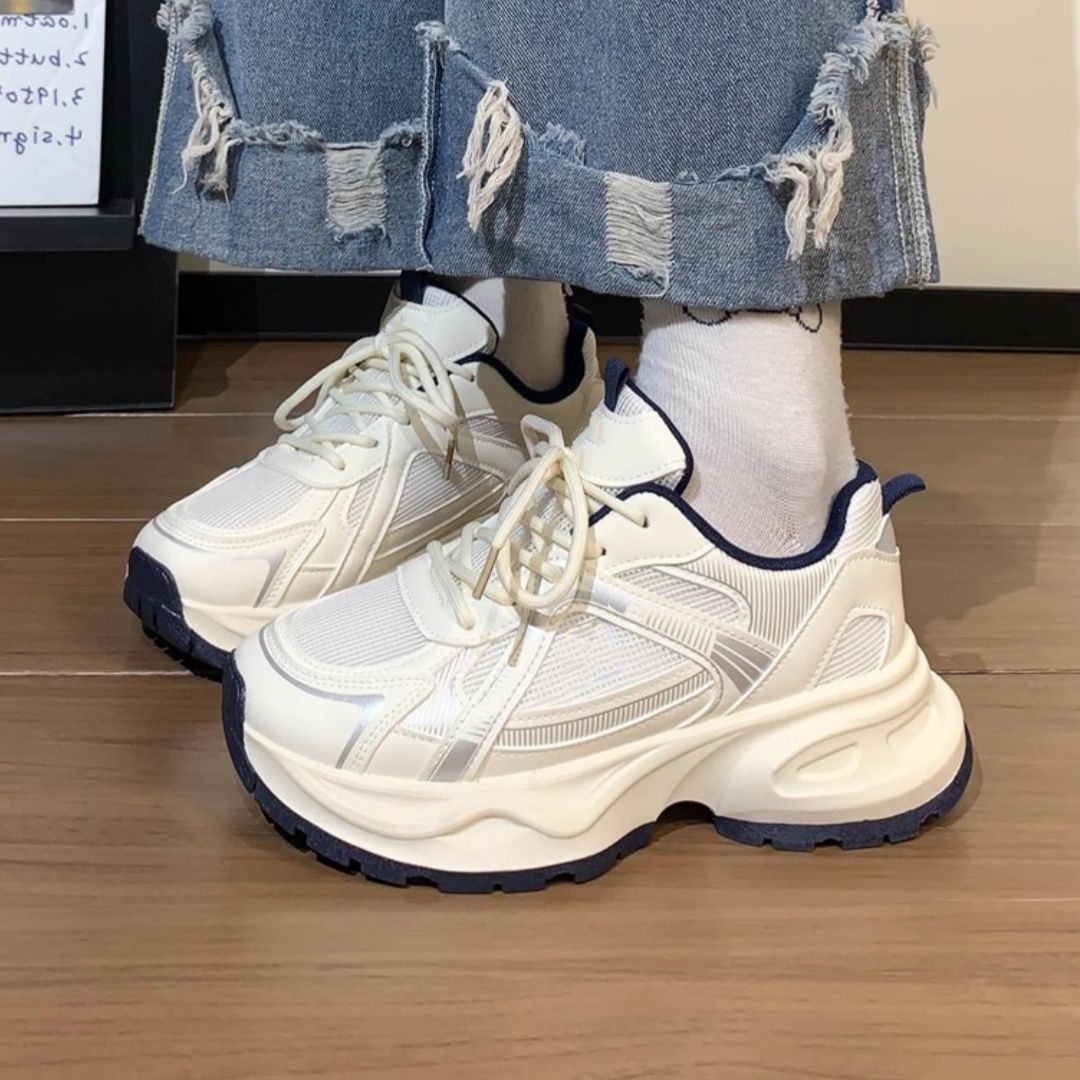 Damen Retro-Chunky-Sneaker mit extraweicher Keil-Plateau-Sohle und gepolstertem Komfortkragen Drune