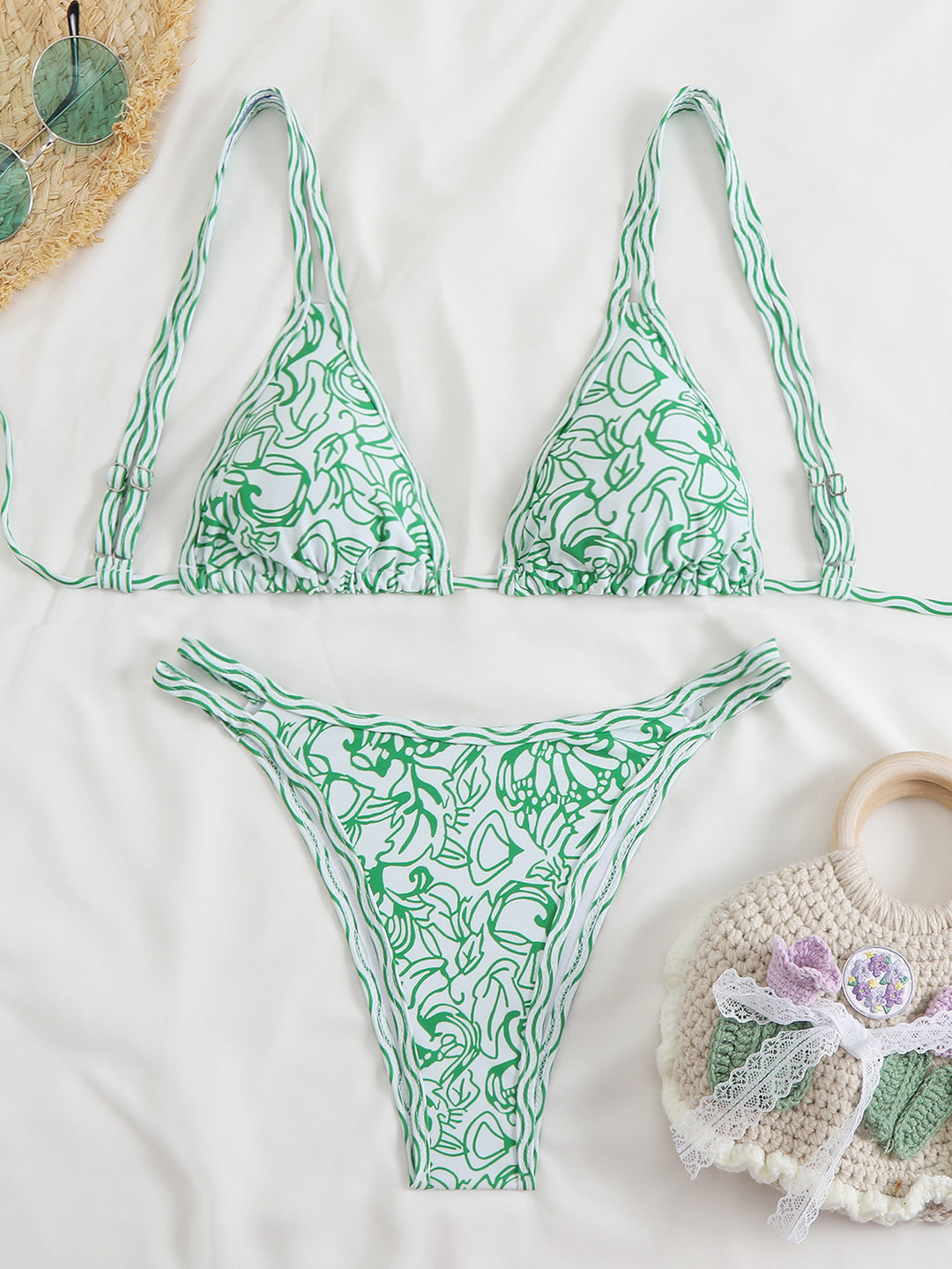 Damen Triangel-Bikini-Set mit lebhaftem Strandmotiv Drune