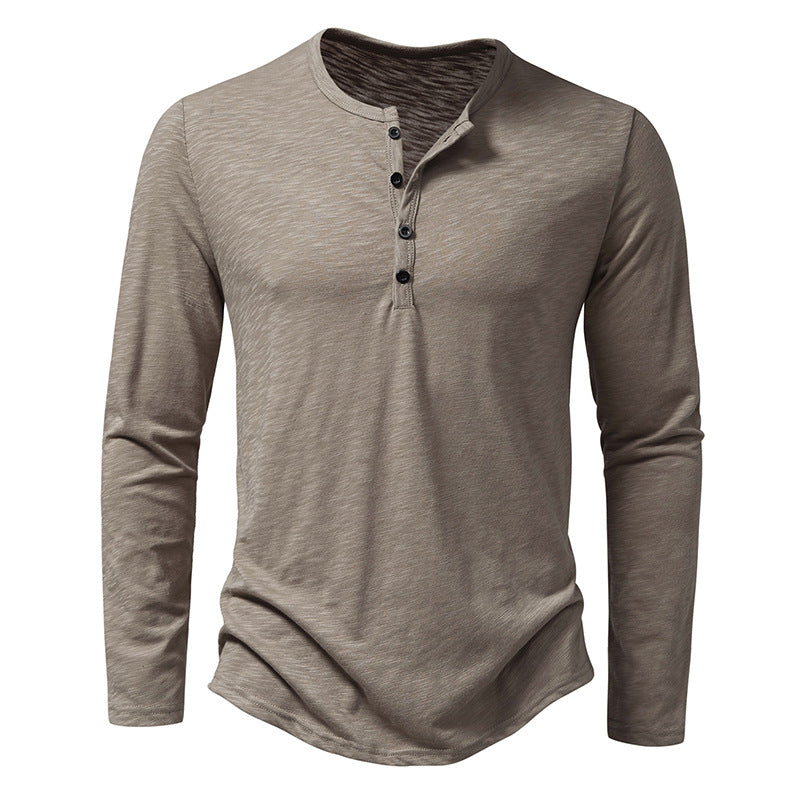 Herren nan Feinstrick-Henley mit Rundhalsausschnitt, verdeckter Knopfleiste und figurbetonter Passform Drune