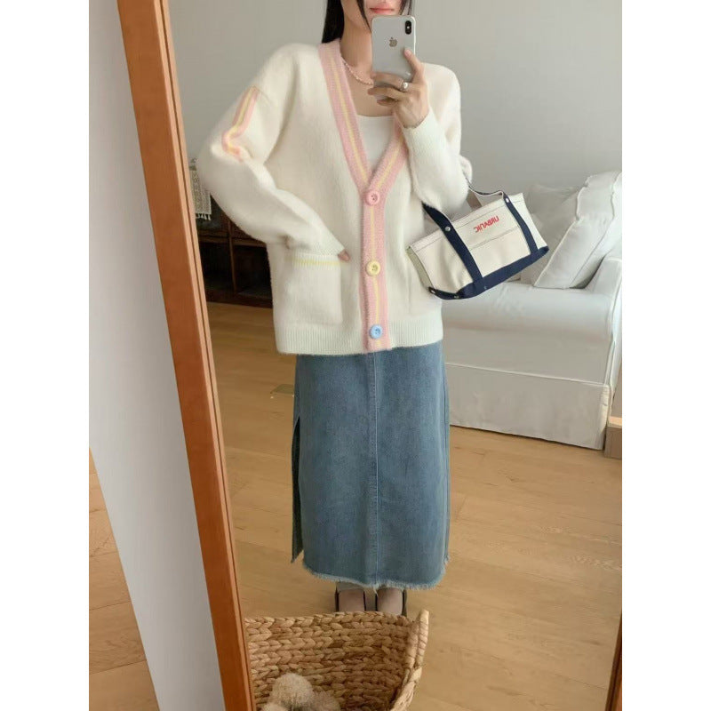 Damen Kuscheliger Cardigan mit bunten Knöpfen und Taschen Drune