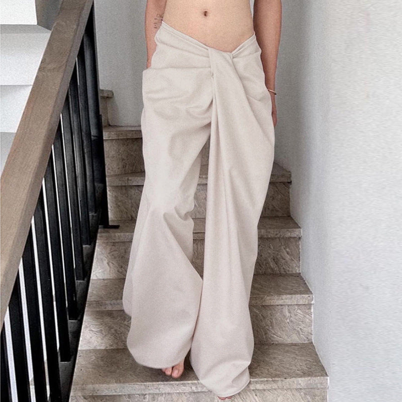 Damen hochtaillierte Palazzohose mit Drapé-Detail und weitem Bein Drune