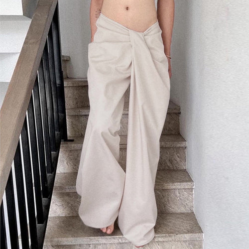Damen hochtaillierte Palazzohose mit Drapé-Detail und weitem Bein Drune