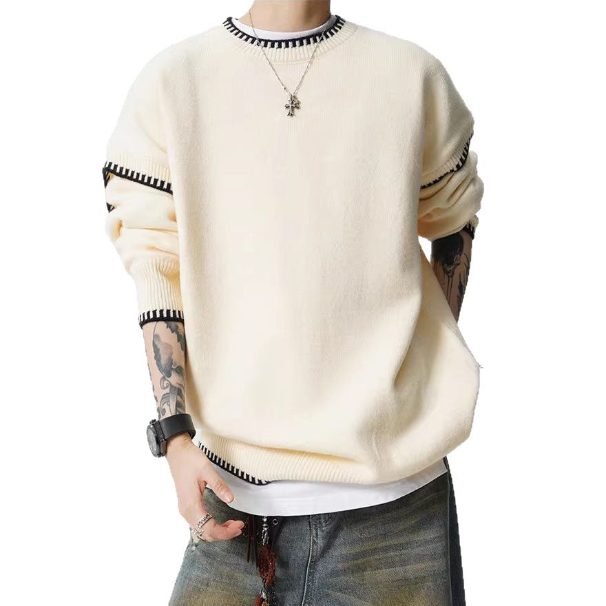 Herren Grobstrickpullover mit Kontrastnähten Drune