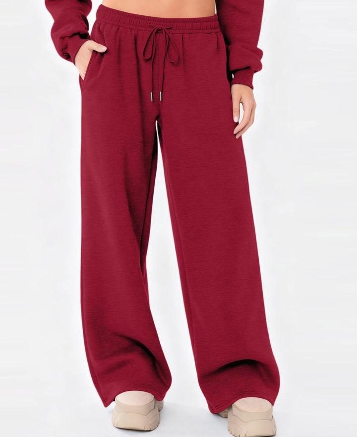 Damen nan weite Loungehose mit hohem Komfortbund, elastischem Tunnelzug und seitlichen Eingrifftaschen Drune