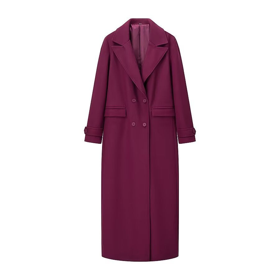 Damen nan extra langer Mantel mit klarer Silhouette, Doppelreiher und Manschettenriegel Drune