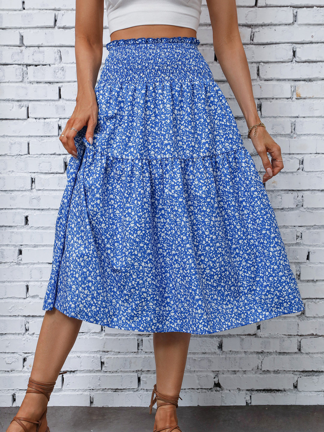 Damen Midirock mit elastischem Taillenbund und floralem Design Drune