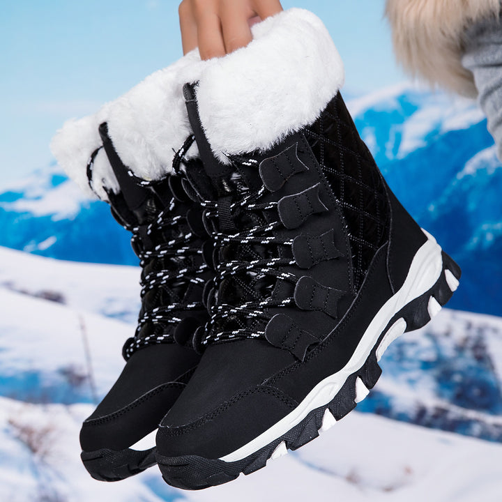 Damen Gefütterte Thermo‑Winterschuhe mit gesteppter Oberfläche, Kunstfellkragen und griffiger Mehrzonen‑Profilsohle Drune