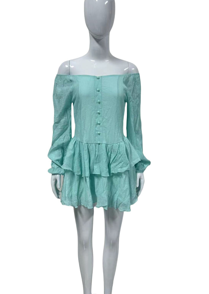 Damen Schulterfreies Stufen-Minikleid mit Knopfleiste Drune