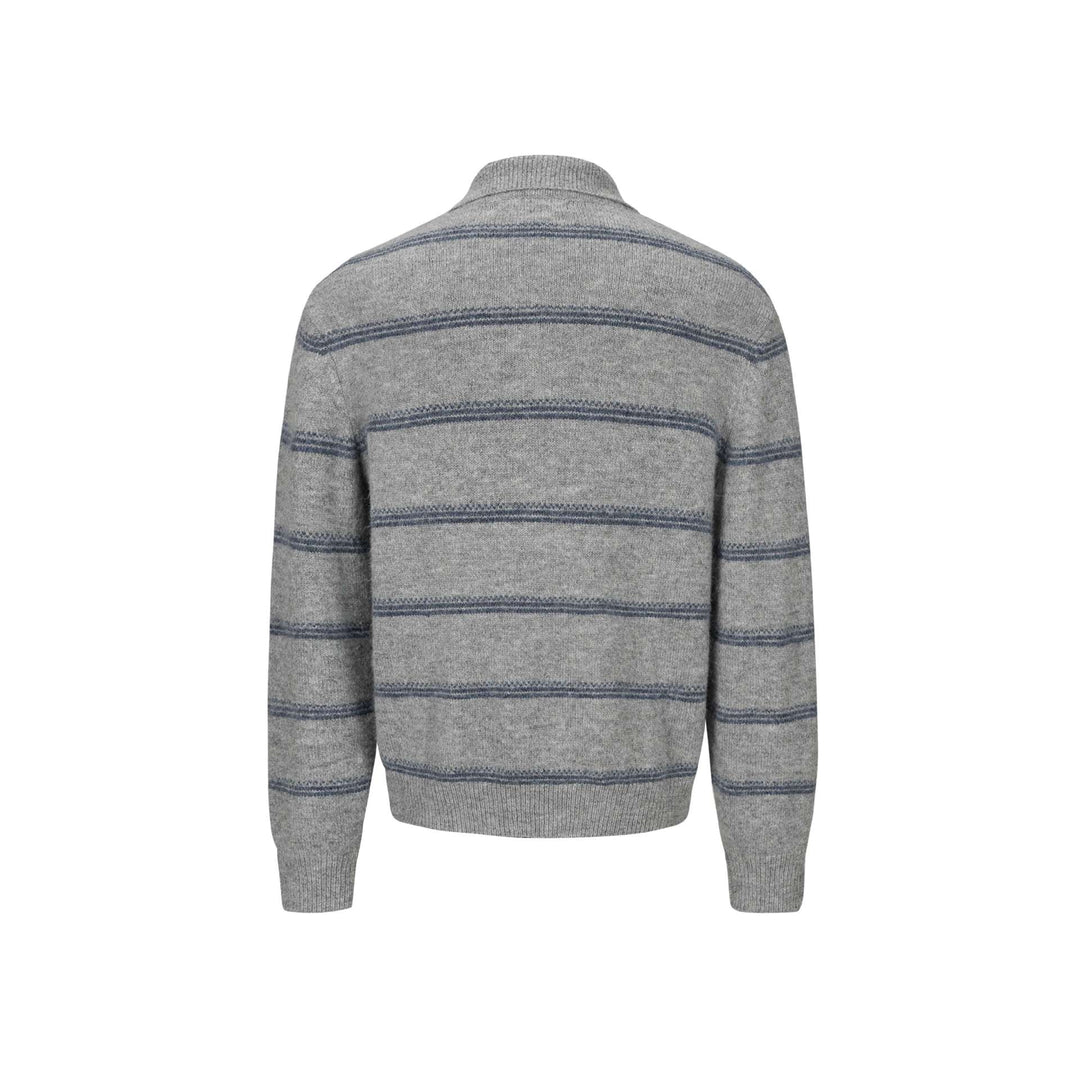 Herren Grobgestrickter Polokragenpullover mit Halbdruckknopfblende und Streifenstruktur Drune