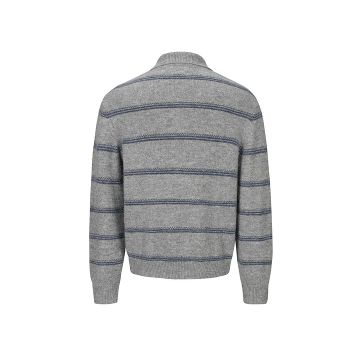 Herren Grobgestrickter Polokragenpullover mit Halbdruckknopfblende und Streifenstruktur Drune