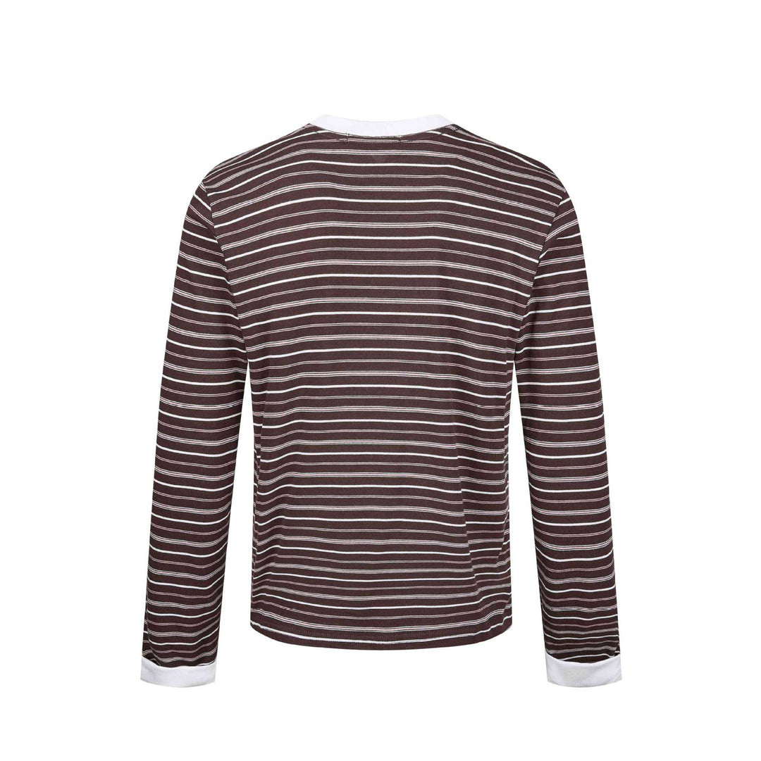 Herren Gestreiftes Langarmshirt aus Baumwollmix mit geripptem Rundhals Drune