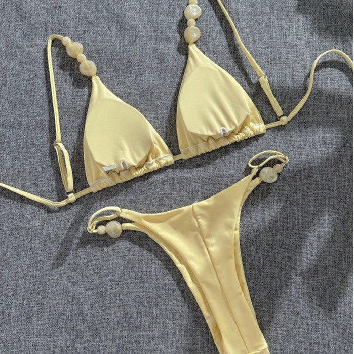 Damen Triangel-Bikini mit dekorativen Perlenakzenten und feinem Minimaldesign Drune