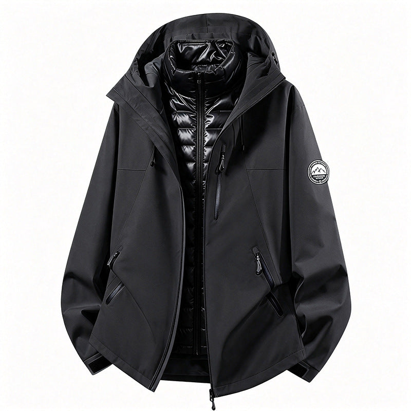 Unisex wetterfeste dreiteilige Softshelljacke mit abnehmbarer Steppinnenjacke und Kapuze Drune