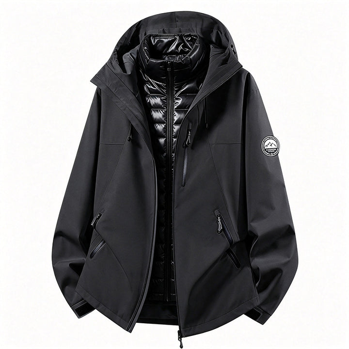 Unisex wetterfeste dreiteilige Softshelljacke mit abnehmbarer Steppinnenjacke und Kapuze Drune